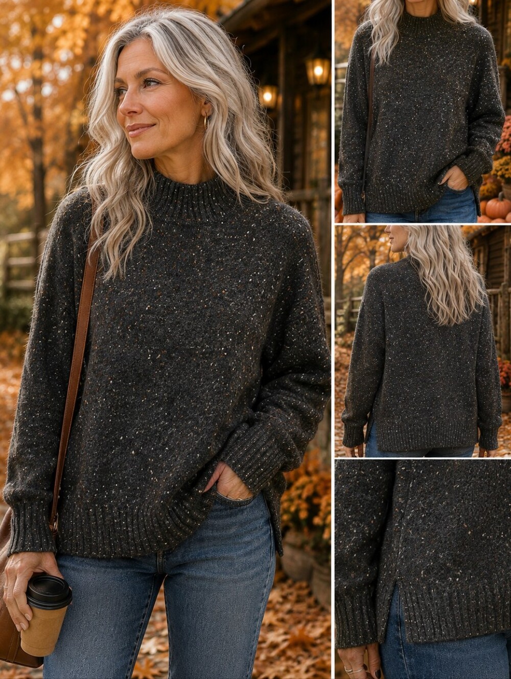 NWT Well Worn XL Charcoal Donegal Speckled Wool Blend Mock Neck Sweater